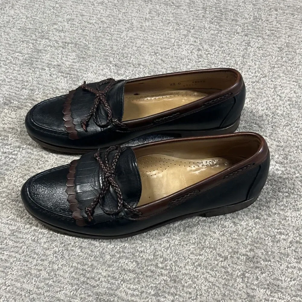 Allen Edmonds Woodstock Loafers Mens 10 C Black Leather Kiltie Woven Tie Moc Toe